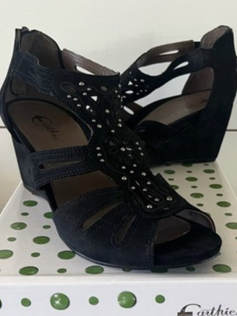 Earthies Goth Lazer Cut Morolo Gladiator Beaded Open Toe High Wedge NWOB